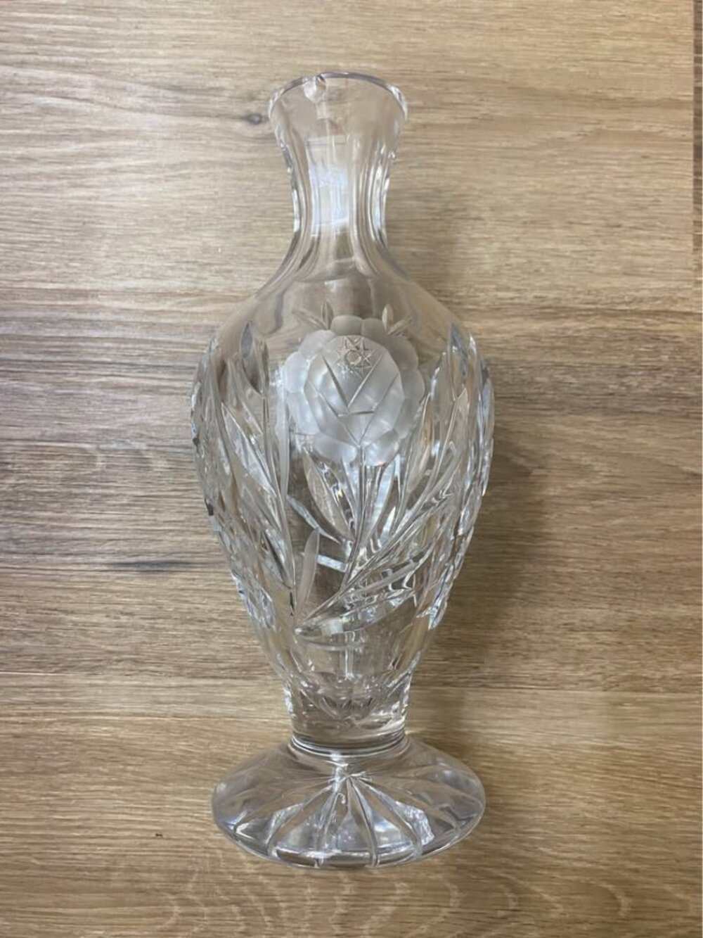 Vintage Hand-Cut Lead Crystal Pedestal Bud Vase — Frosted Rose Design /As-Is